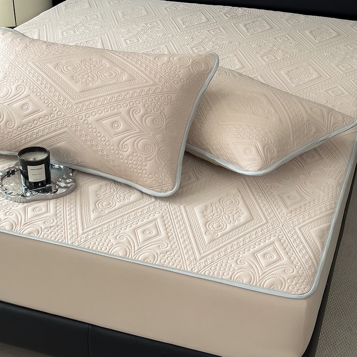 91家纺网 家纺一手货源 找家纺 世纪绒品 2025新款A类凉感压花单床笠单夏被 甜梦卡其-单夏被