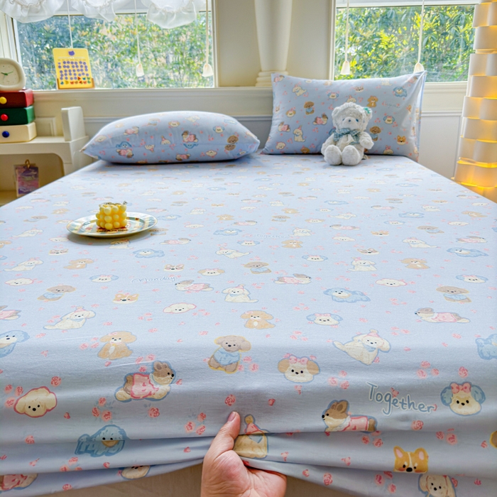 91家纺网 家纺一手货源 找家纺 2025新款全棉床单床笠 小奶狗 床笠款