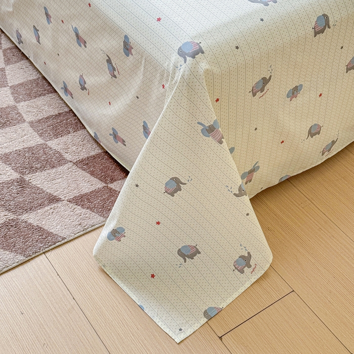 91家纺网 家纺一手货源 找家纺 2025新款全棉床单床笠 灰条小象 床单款