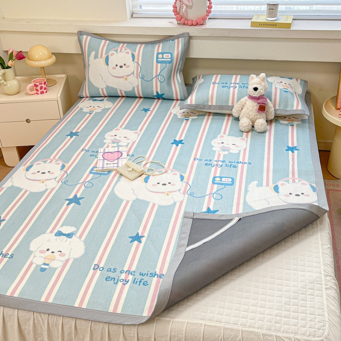 91家纺网 家纺一手货源 找家纺 慕澄家纺 2025新款小清新印花真冰藤系列凉席床席款 床席-元气崽崽