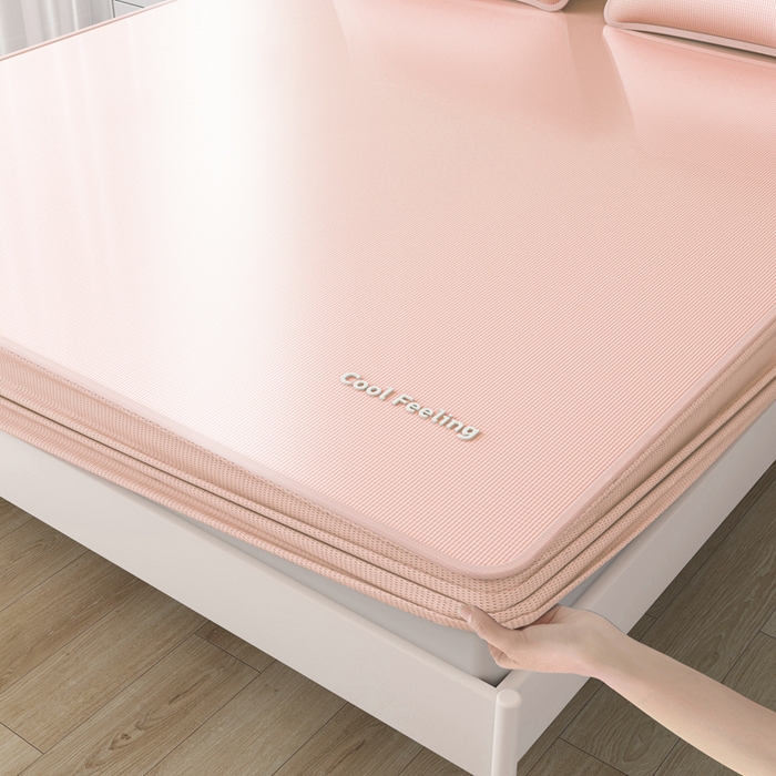 91家纺网 家纺一手货源 找家纺 2025新款云母冰川凉席床笠 云母冰川-粉（床笠）