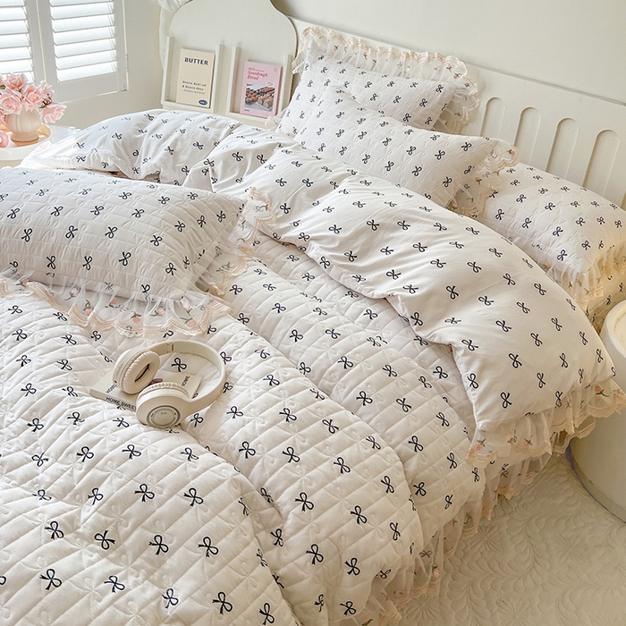 91家纺网 家纺一手货源 找家纺 网红馆 2025新款水洗棉印花床盖四件套 蝴蝶结