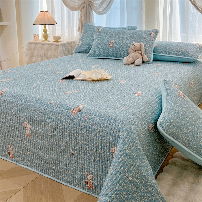 91家纺网 家纺一手货源 找家纺 恒爱 2025新款全棉印花单床盖 公主兔-蓝