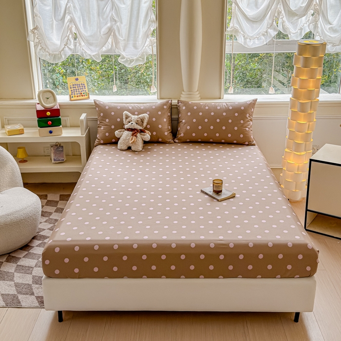 91家纺网 家纺一手货源 找家纺 2025新款全棉床单床笠 复古紫波点 床笠款