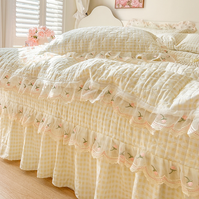 91家纺网 家纺一手货源 找家纺 网红馆 2025新款水洗棉印花床盖四件套 奶油格格