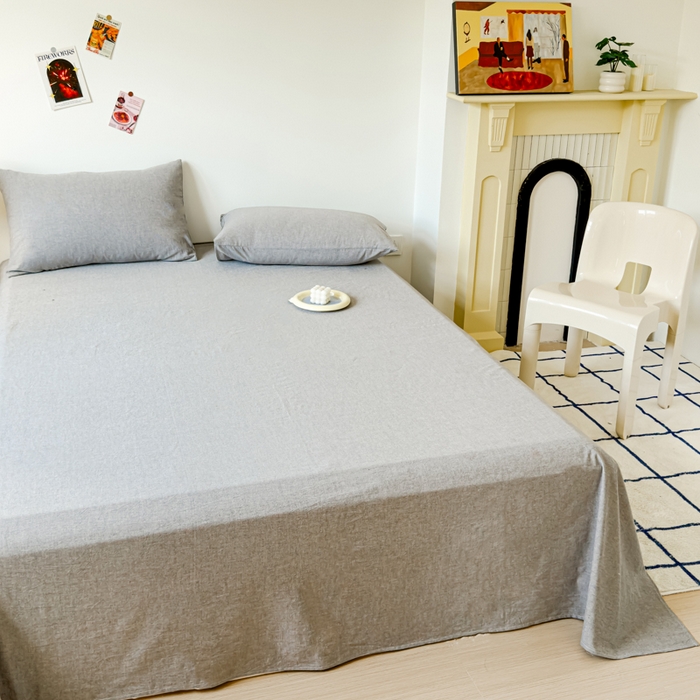 91家纺网 家纺一手货源 找家纺 2025新款全棉色织水洗棉床单床笠 青灰 床单款