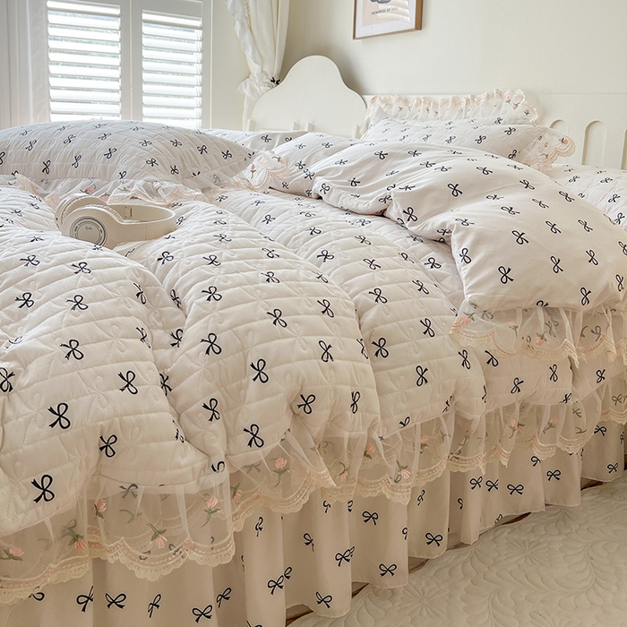 91家纺网 家纺一手货源 找家纺 网红馆 2025新款水洗棉印花床盖四件套 蝴蝶结