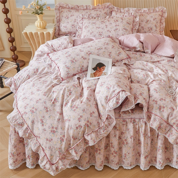 91家纺网 家纺一手货源 找家纺 2025新款韩版全棉公主风床裙单品 缤纷绮梦