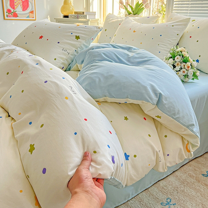 91家纺网 家纺一手货源 找家纺 2025新款水洗云朵糯糯棉简约风ins风小碎花被套床单款床笠款三四件套 星月