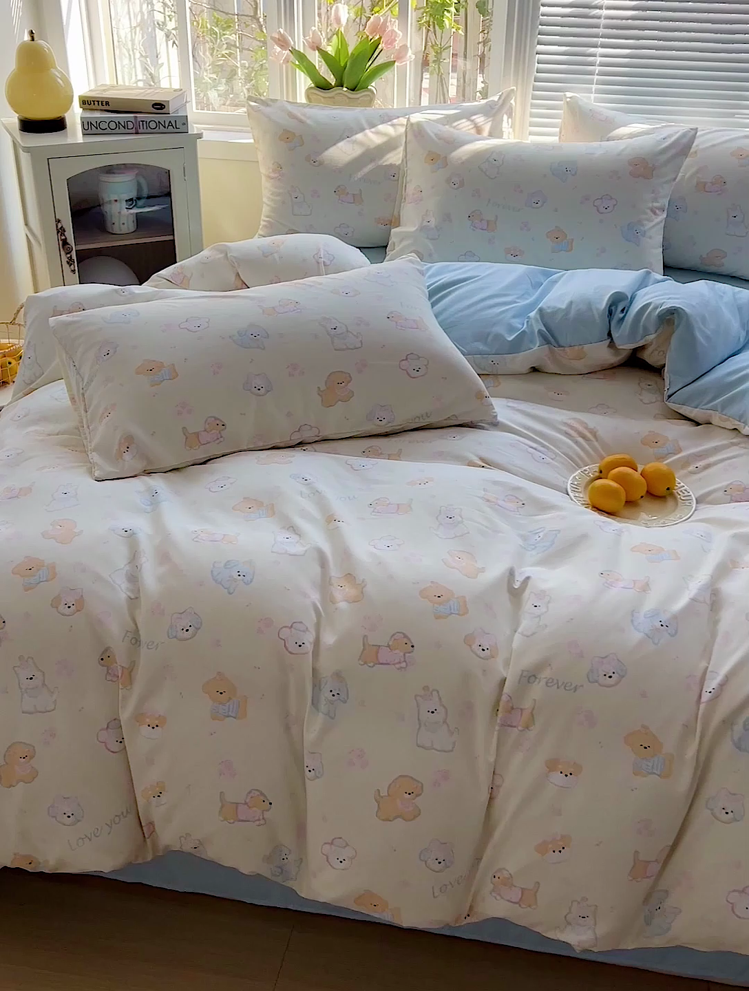 91家纺网 家纺一手货源 找家纺 2025新款水洗云朵糯糯棉简约风ins风小碎花被套床单款床笠款三四件套 萌宠