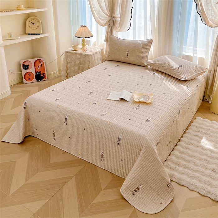 91家纺网 家纺一手货源 找家纺 恒爱 2025新款全棉印花单床盖 公子兔-浅咖