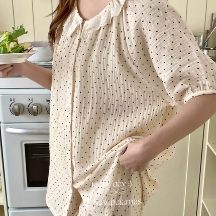 91家纺网 家纺一手货源 找家纺 （总）2025新款绉布蕾丝圆领开扣短长