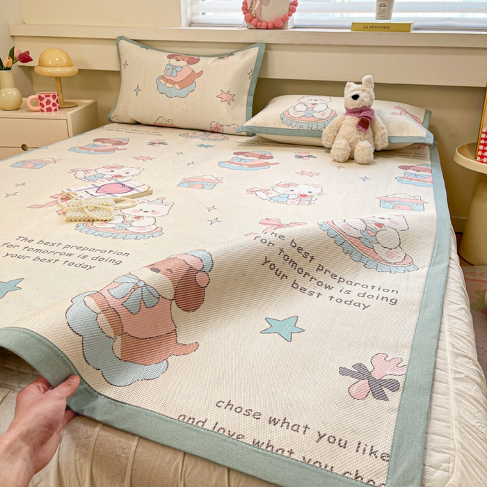 91家纺网 家纺一手货源 找家纺 慕澄家纺 2025新款小清新印花真冰藤系列凉席床席款 床席-游园会