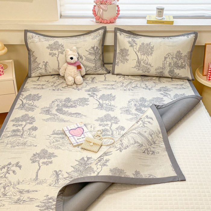 91家纺网 家纺一手货源 找家纺 慕澄家纺 2025新款小清新印花真冰藤系列凉席床席款 床席-远山