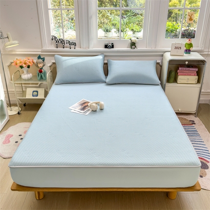 91家纺网 家纺一手货源 找家纺 兄弟坊 2025新款凉感冰豆豆凉席床笠床护垫学生床笠 凉豆豆床笠-蓝色