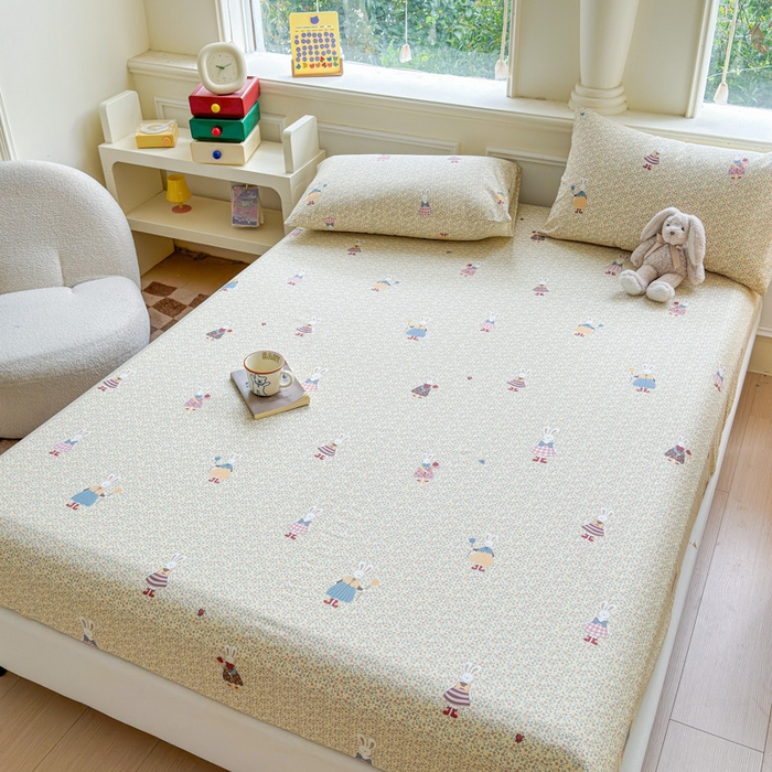 91家纺网 家纺一手货源 找家纺 2025新款全棉床单床笠 百丽兔 床笠款