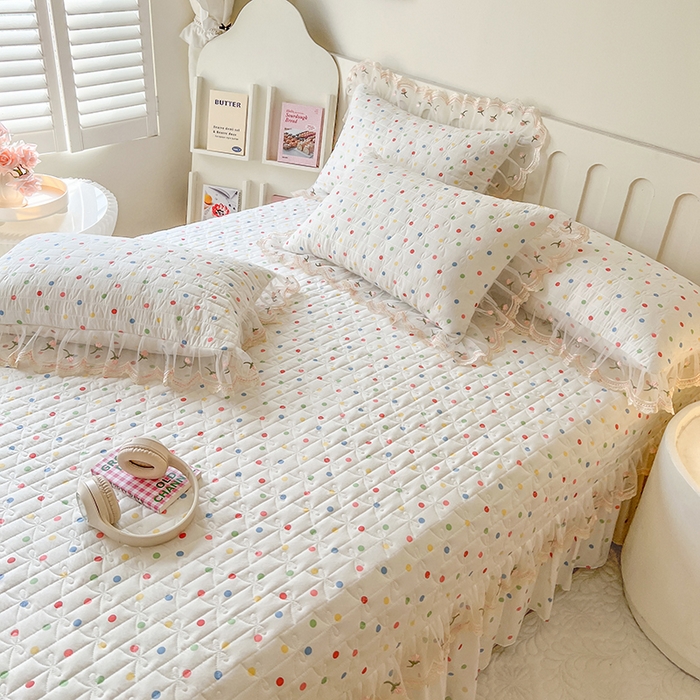 91家纺网 家纺一手货源 找家纺 网红馆 2025新款水洗棉印花床盖四件套 奶油波点