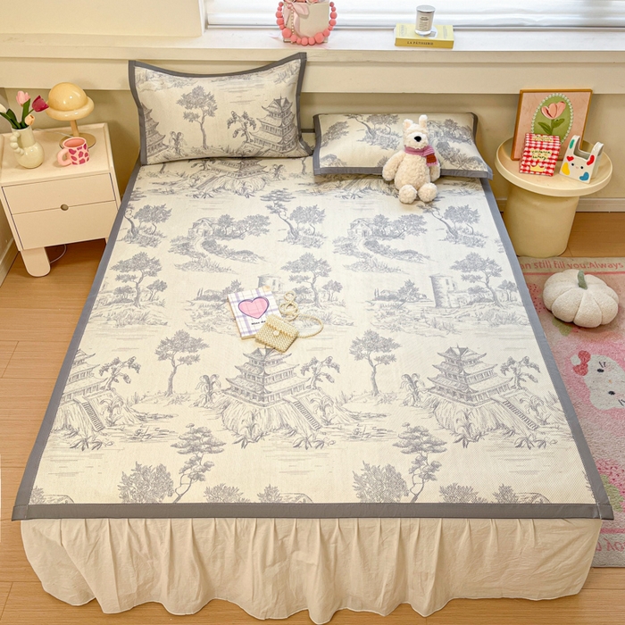 91家纺网 家纺一手货源 找家纺 慕澄家纺 2025新款小清新印花真冰藤系列凉席床席款 床席-远山