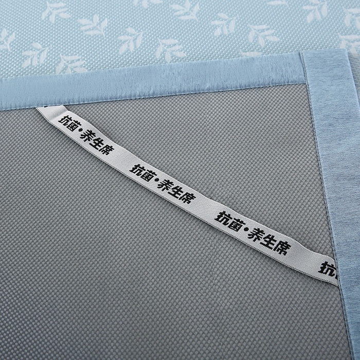 91家纺网 家纺一手货源 找家纺 法莱妮 2025夏季新款A类真凉感丝提花加厚三明治冰豆豆凉席-叶韵系列  叶韵-蓝