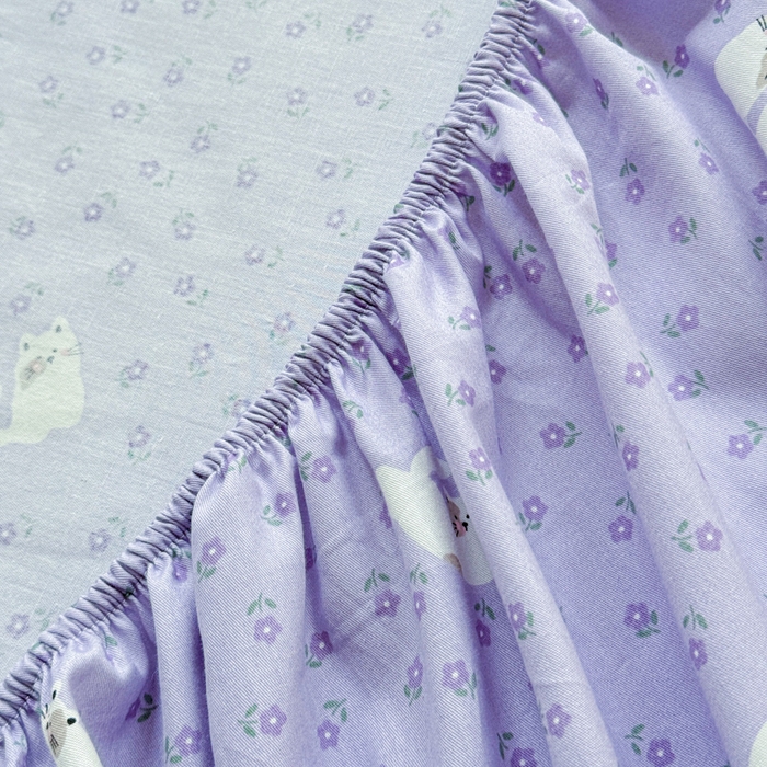 91家纺网 家纺一手货源 找家纺 2025新款全棉床单床笠 紫花猫 床笠款