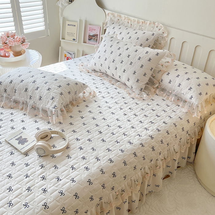 91家纺网 家纺一手货源 找家纺 网红馆 2025新款水洗棉印花床盖四件套 蝴蝶结