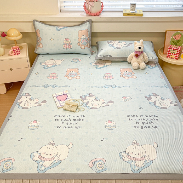 91家纺网 家纺一手货源 找家纺 慕澄家纺 2025新款小清新印花真冰藤系列凉席床席款 床席-害羞喵