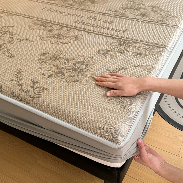 91家纺网 家纺一手货源 找家纺 2025新款凉感冰豆豆凉席床笠凉席席子-花之恋系列凉豆豆床笠花之恋系列 花之恋-香槟金