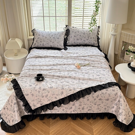 大麦家纺 2025新款碳光冰丝软凉席夏被四件套 漫步花庭