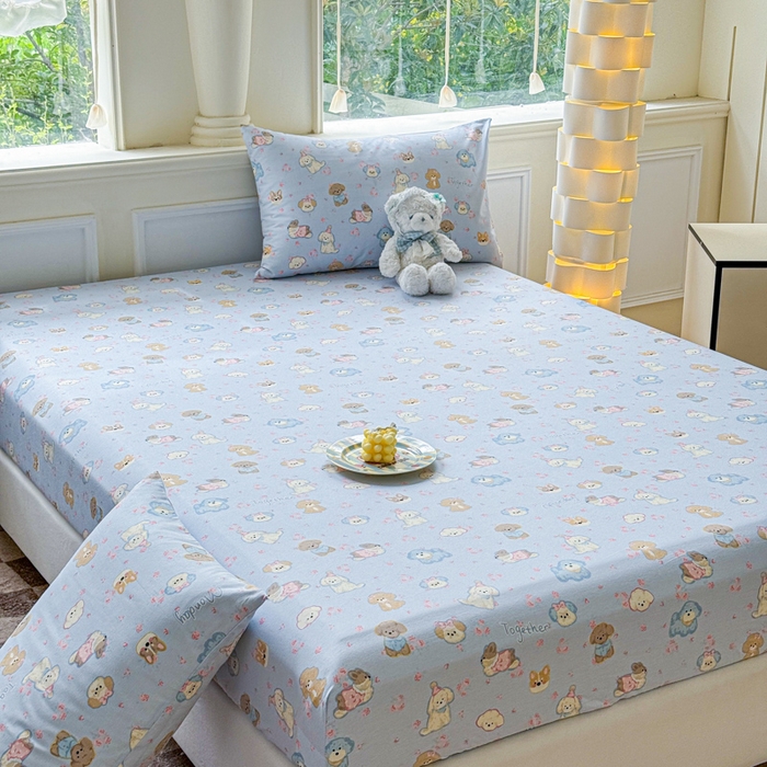 91家纺网 家纺一手货源 找家纺 2025新款全棉床单床笠 小奶狗 床笠款