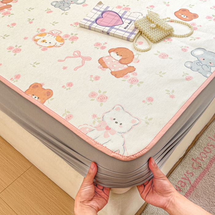 91家纺网 家纺一手货源 找家纺 （总）慕澄家纺 2025新款小清新印花真冰藤系列凉席床笠款