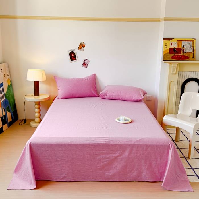 91家纺网 家纺一手货源 找家纺 2025新款全棉色织水洗棉床单床笠 魅紫 床单款