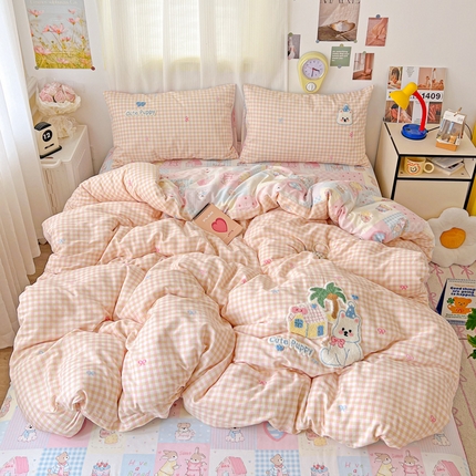 91家纺网 家纺一手货源 找家纺 （总）乐童家纺 2025新款13370纯棉毛巾绣呆萌系列四件套第二波