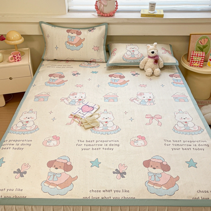 91家纺网 家纺一手货源 找家纺 慕澄家纺 2025新款小清新印花真冰藤系列凉席床席款 床席-游园会