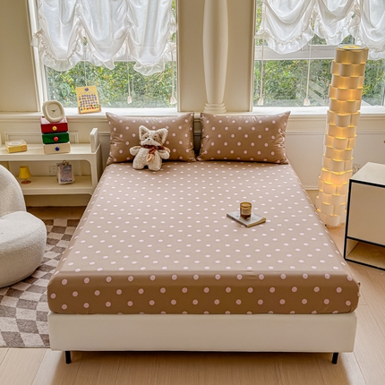 91家纺网 家纺一手货源 找家纺 2025新款全棉床单床笠 复古紫波点 床笠款