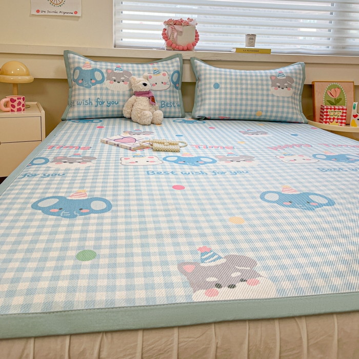 91家纺网 家纺一手货源 找家纺 慕澄家纺 2025新款小清新印花真冰藤系列凉席床席款 床席-趣乐园