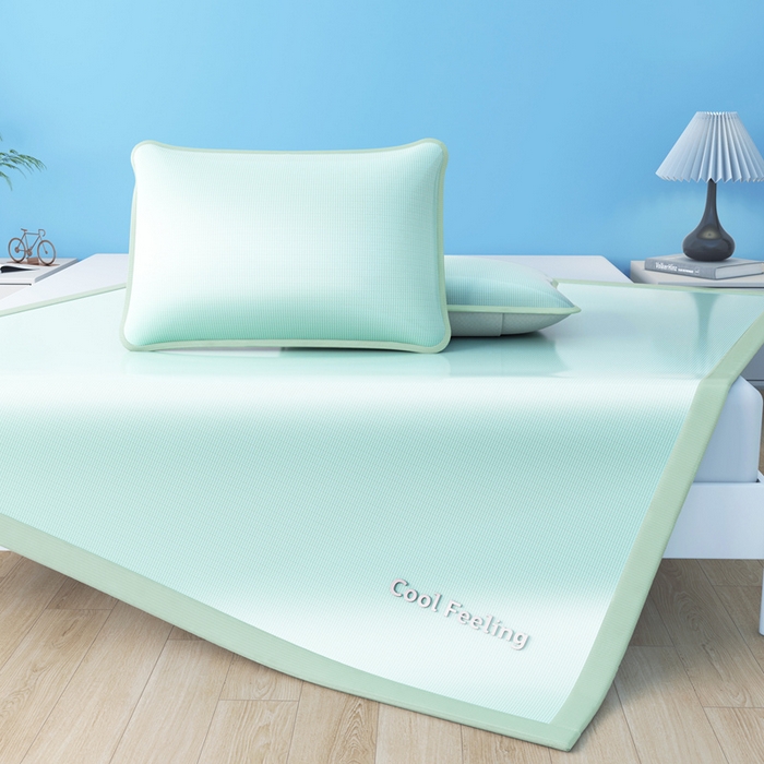 91家纺网 家纺一手货源 找家纺 2025新款云母冰川凉席床笠 云母冰川-绿（条席）