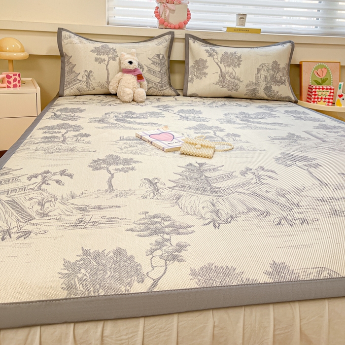 91家纺网 家纺一手货源 找家纺 慕澄家纺 2025新款小清新印花真冰藤系列凉席床席款 床席-远山