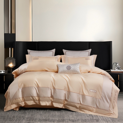 91家纺网 家纺一手货源 找家纺 蒂爵 2025新款居家长绒棉提花四件套南法佳人系列 香槟金