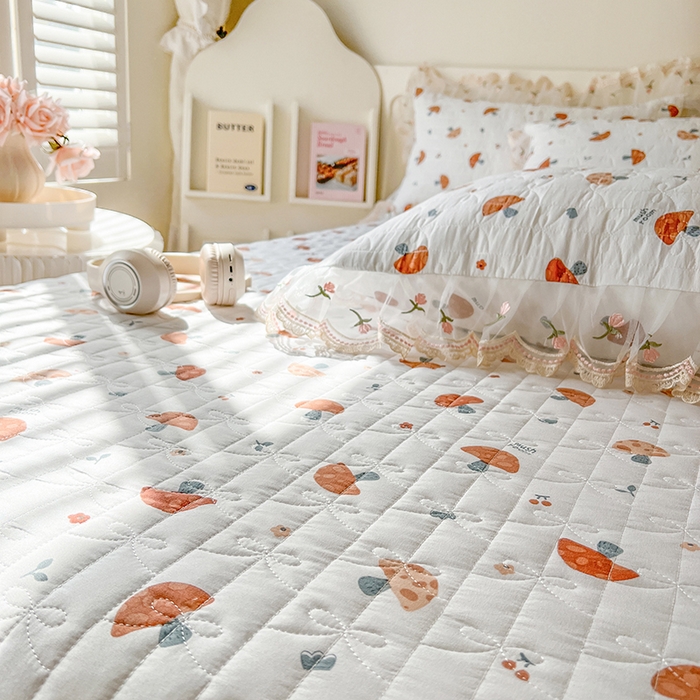 91家纺网 家纺一手货源 找家纺 网红馆 2025新款水洗棉印花床盖四件套 蘑菇乐园