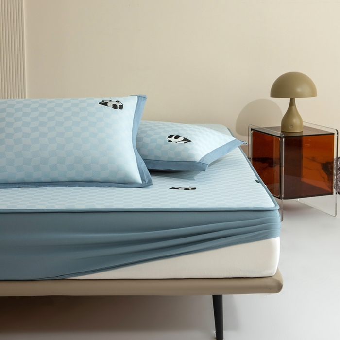 91家纺网 家纺一手货源 找家纺 席世家  2025新款绣花凉感床笠（控价198 218） 格子熊猫