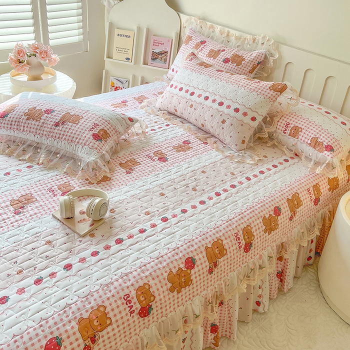 91家纺网 家纺一手货源 找家纺 网红馆 2025新款水洗棉印花床盖四件套 花花熊