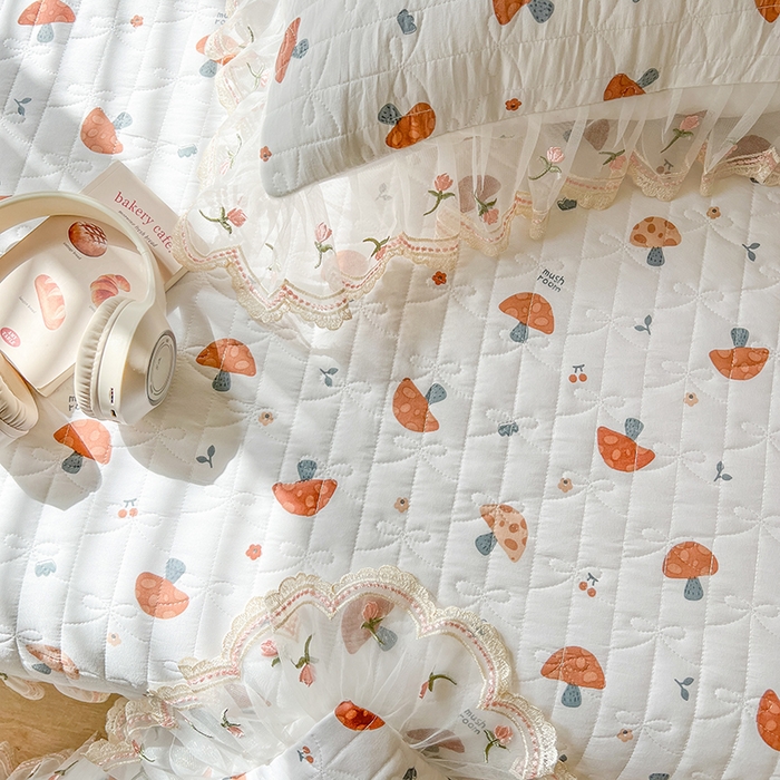 91家纺网 家纺一手货源 找家纺 网红馆 2025新款水洗棉印花床盖四件套 蘑菇乐园