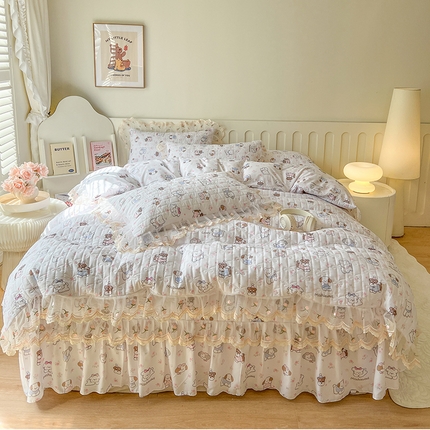 网红馆 2025新款水洗棉印花床盖四件套 汪汪乐园