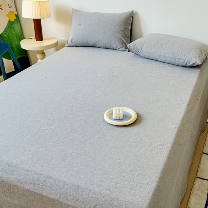 91家纺网 家纺一手货源 找家纺 2025新款全棉色织水洗棉床单床笠 青灰 床单款