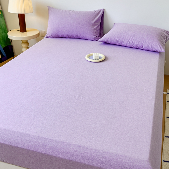 91家纺网 家纺一手货源 找家纺 2025新款全棉色织水洗棉床单床笠 魅紫 床笠款