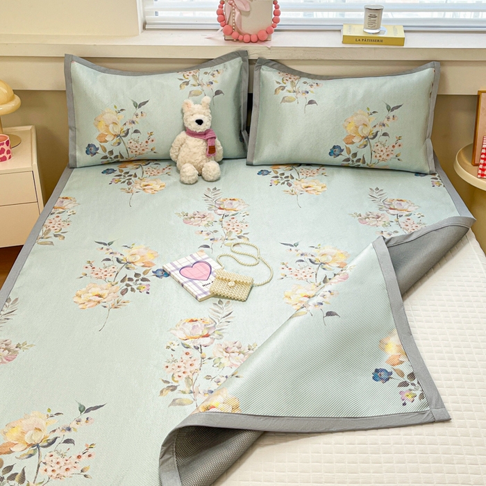 91家纺网 家纺一手货源 找家纺 慕澄家纺 2025新款小清新印花真冰藤系列凉席床席款 床席-陌上花开