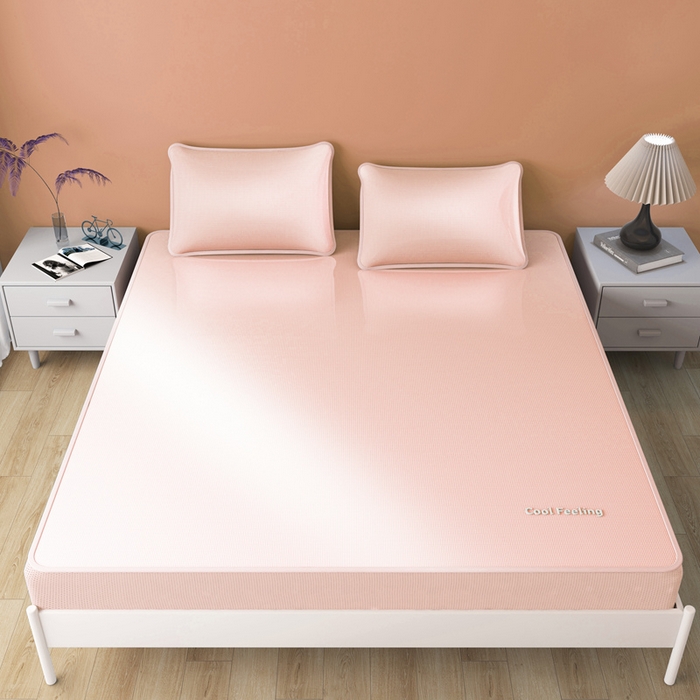 91家纺网 家纺一手货源 找家纺 2025新款云母冰川凉席床笠 云母冰川-粉（床笠）