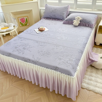 2025新款冰豆豆凉感床裙凉席席子-花之恋系列冰豆豆床裙凉席-花之恋系列 花之恋-紫色