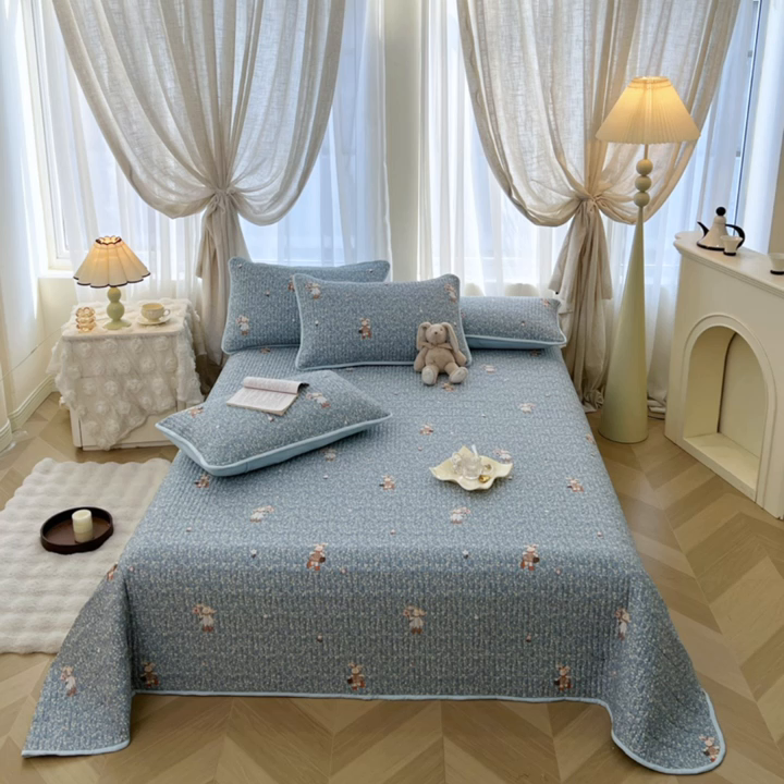 91家纺网 家纺一手货源 找家纺 恒爱 2025新款全棉印花单床盖 公主兔-蓝
