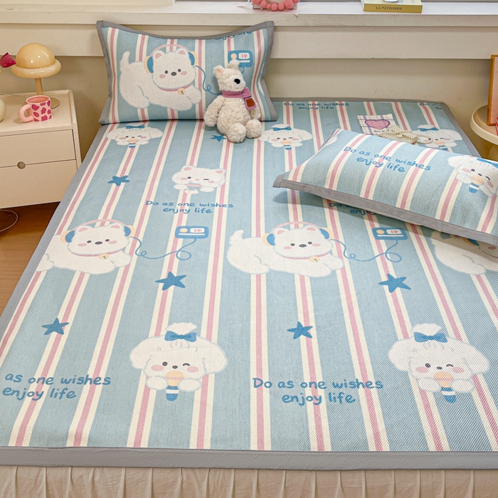 91家纺网 家纺一手货源 找家纺 慕澄家纺 2025新款小清新印花真冰藤系列凉席床席款 床席-元气崽崽